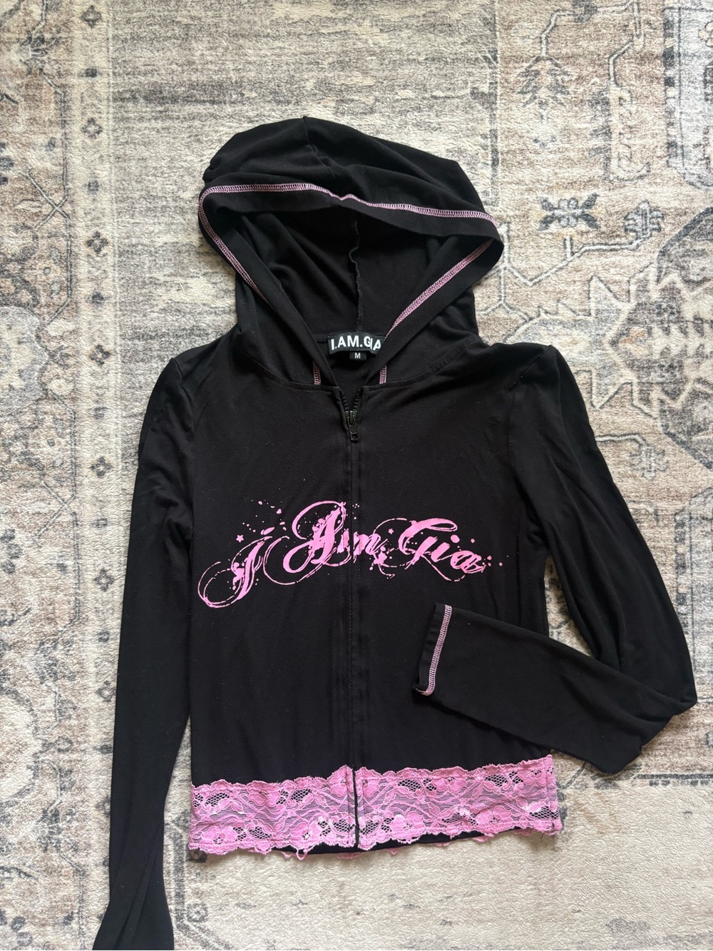 I am Gia I.Am.Gia. Tarsha jacket in black pink size M zip up hooded lace - Picture 4 of 9